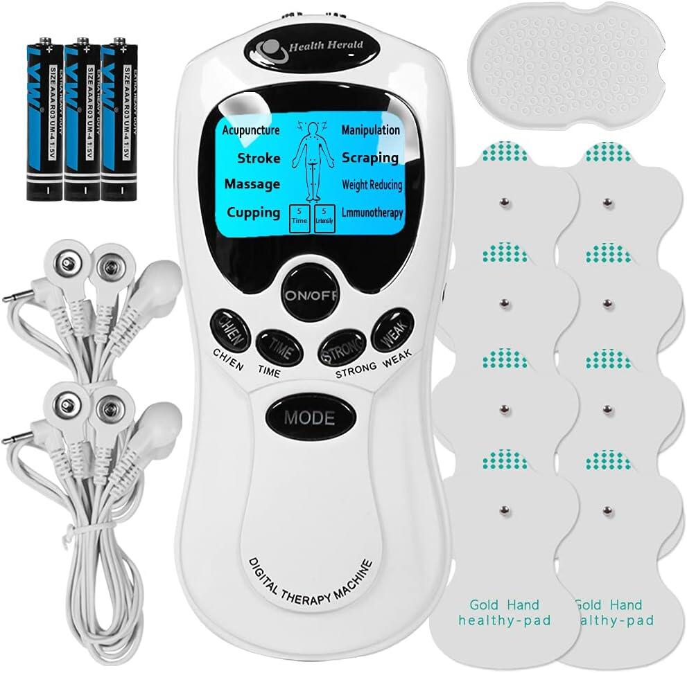 Electroestimulador Digital Portátil YZPUSI – Alivio del Dolor y Relajación Muscular con 8 Modos de Masaje, 15 Niveles de Intensidad y Pantalla LCD Azul