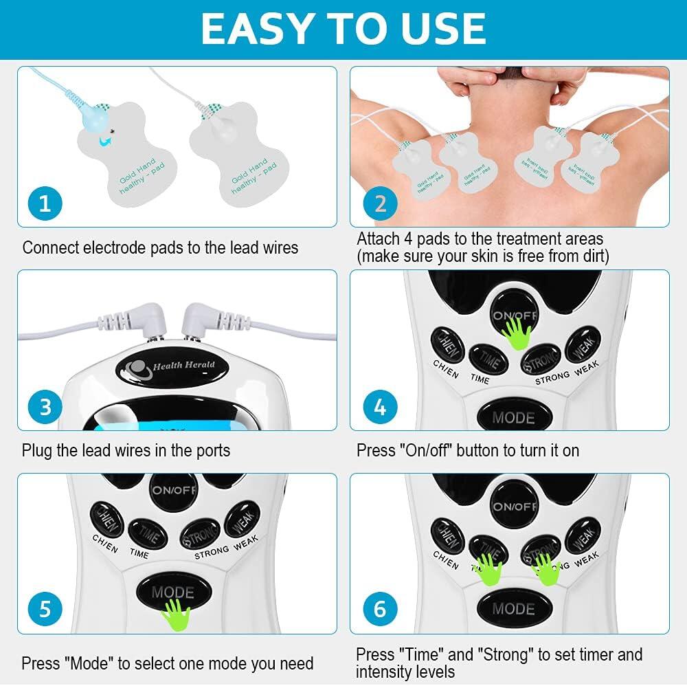 Electroestimulador Digital Portátil YZPUSI – Alivio del Dolor y Relajación Muscular con 8 Modos de Masaje, 15 Niveles de Intensidad y Pantalla LCD Azul